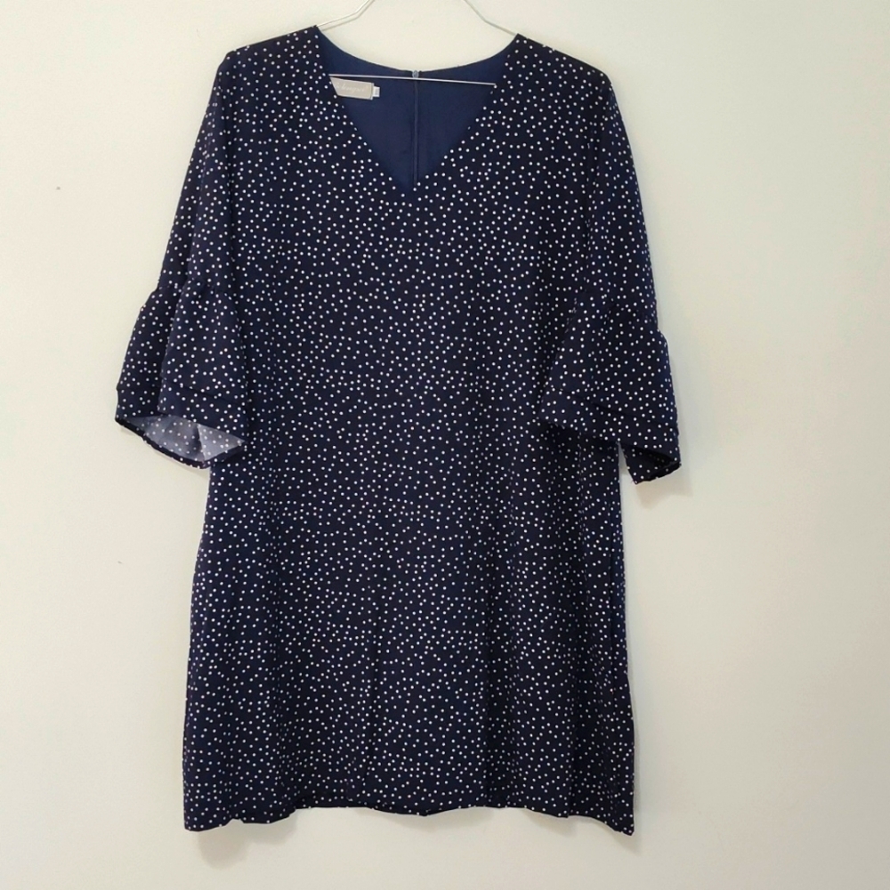 Belongsci Midi Dress Size XXL Church Wedding Guest Brunch Navy Blue Polka Dot